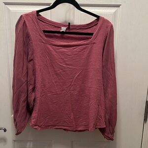 Anthropologie Akemi+Kin Mauve Blouse Knit Bodice Woven Puff Sleeves Size M